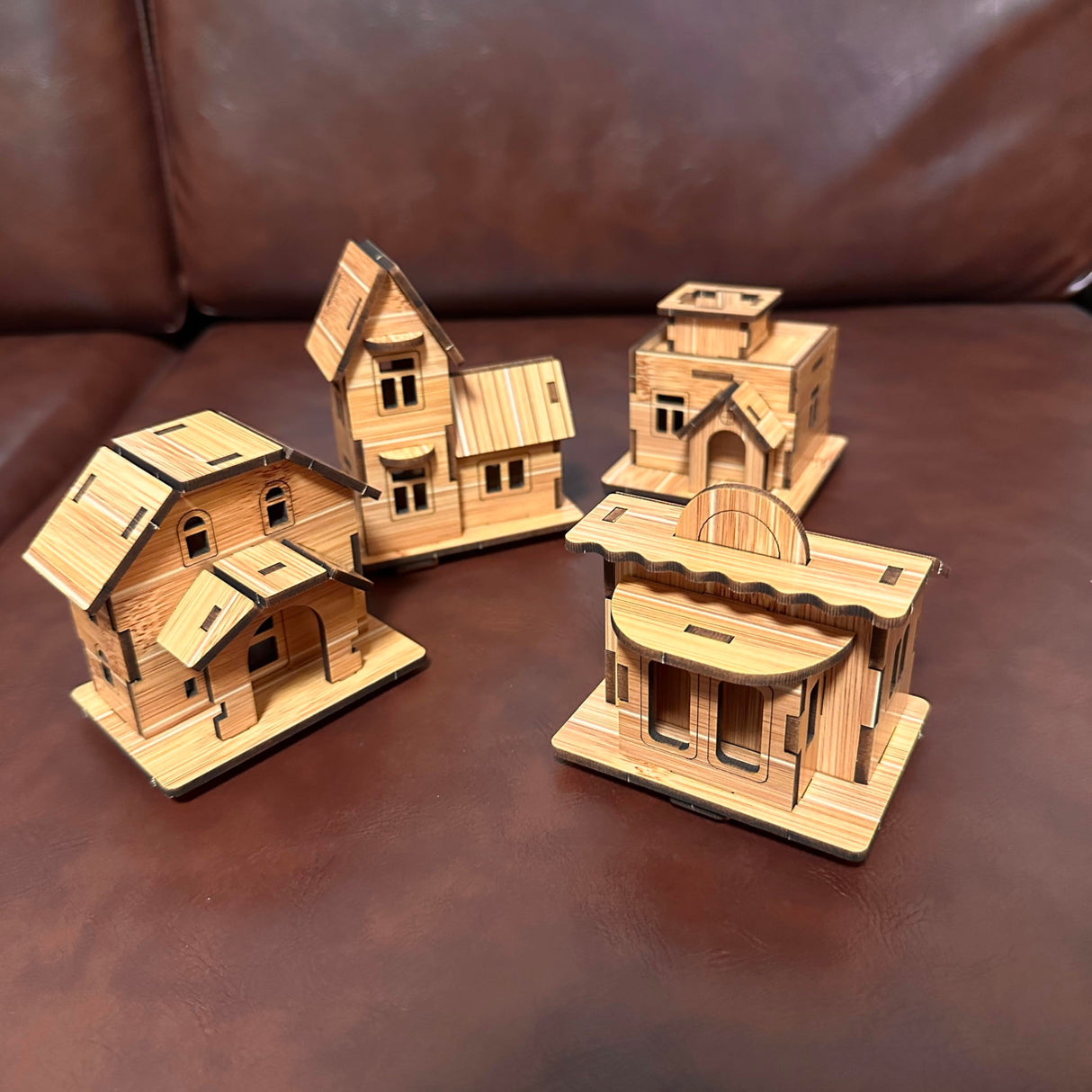 MPIUET 3D Wooden Puzzles for Adults 4PCS Wooden Mini House Model Kits for Adults, 3D Jigsaw Brain Teaser Puzzles, Log Cabin DIY MPIUET