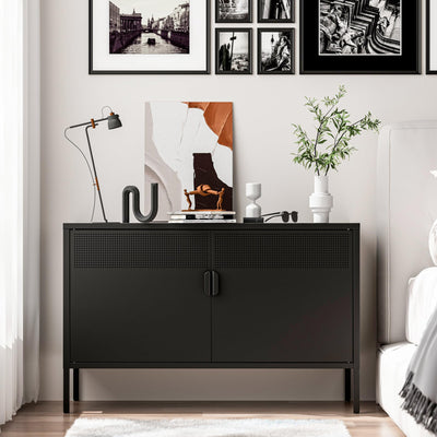 Washsemba 2 Door Storage Sideboard, Metal Storage Cabinet with 2 Adjustable Shelf,Multipurpose Metal Accent Cabinet for Office Home,Music Studio (Black, 25''H)