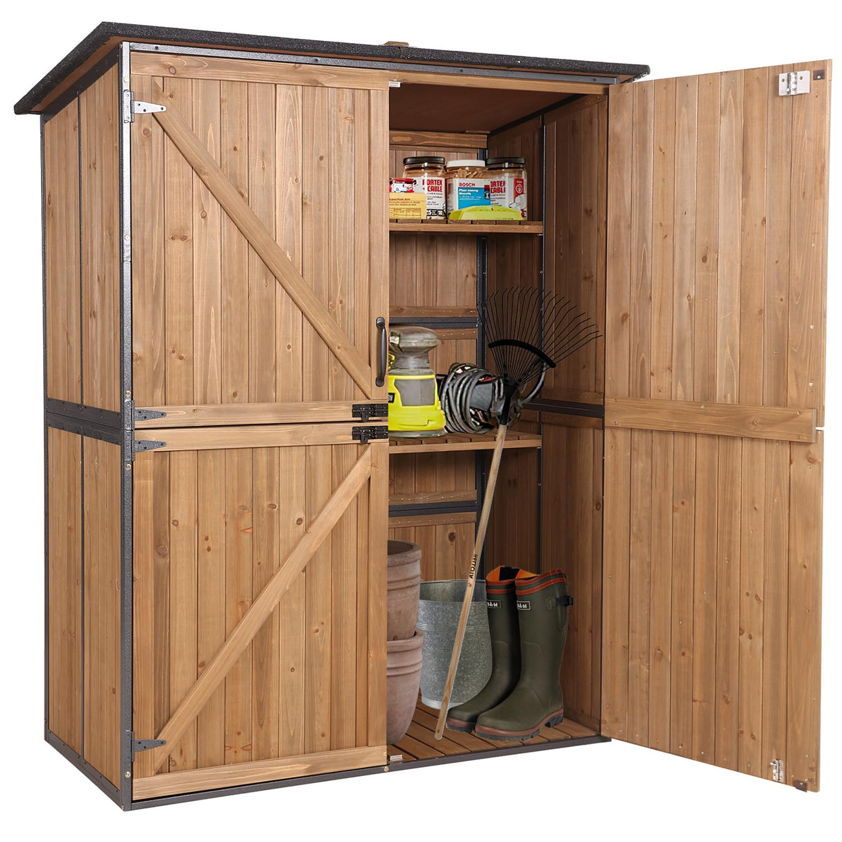Storage Shed Outdoor Cabinet with Metal Frame Large wooden Tool House Garden Shed with Floor,Door & Lock for Backyard Use GUTINNEEN