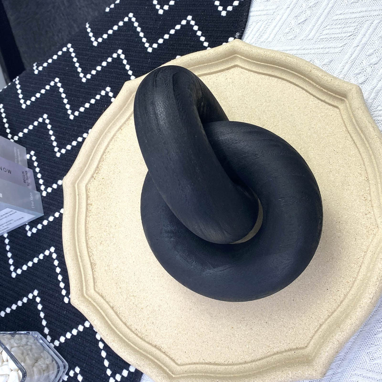 S-SNAIL-OO 2-Link Wood Chain / Knot Décor, Hand Carved Boho Bead Home Shelf Decor Suitable for Bedroom, Living Room, Coffee Table, Black S-SNAIL-OO