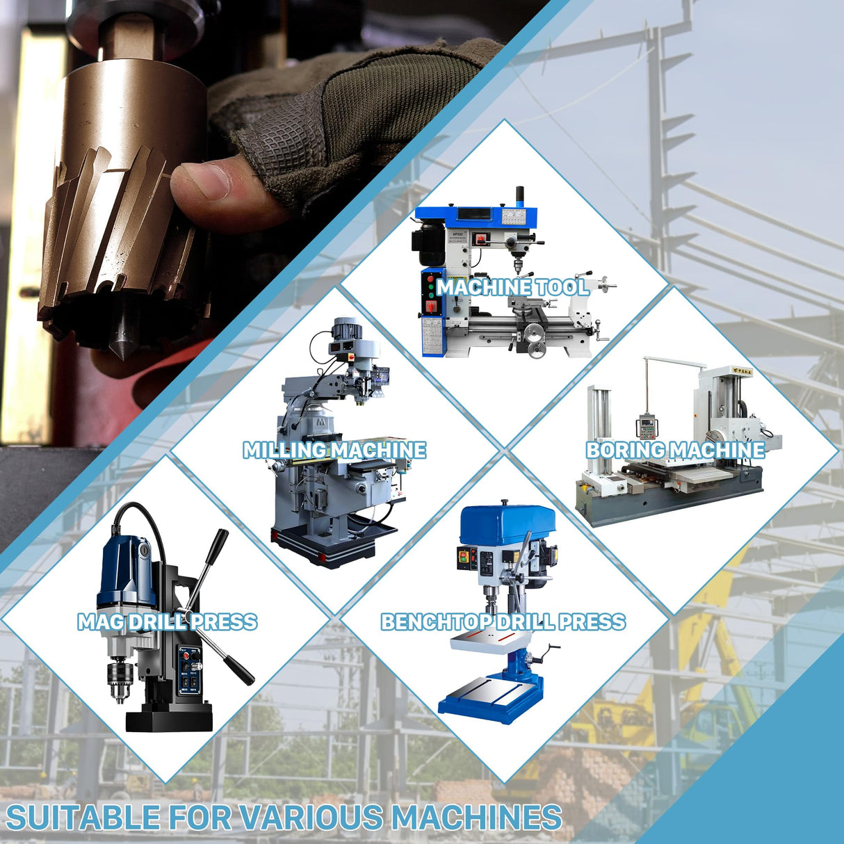 KEENTECH Carbide-Tipped Annular Cutter, 13/16" Dia. x 1-3/8" Depth, 3/4'' Weldon Shank, TCT Mag Drill Bit with Advanced PVD Nano-Coating for Faster, Smoother, Longer-Service Life Cutting Harder Metal KEENTECH