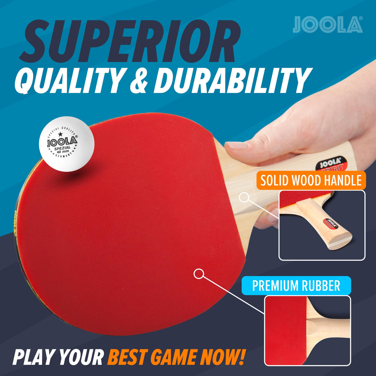 JOOLA Family Premium Table Tennis Bundle Set - 4 Regulation Ping Pong Paddles, 10 Training 40mm Ping Pong Balls, and Carrying Case - For Training and Recreational Play - Indoor and Outdoor Compatible JOOLA