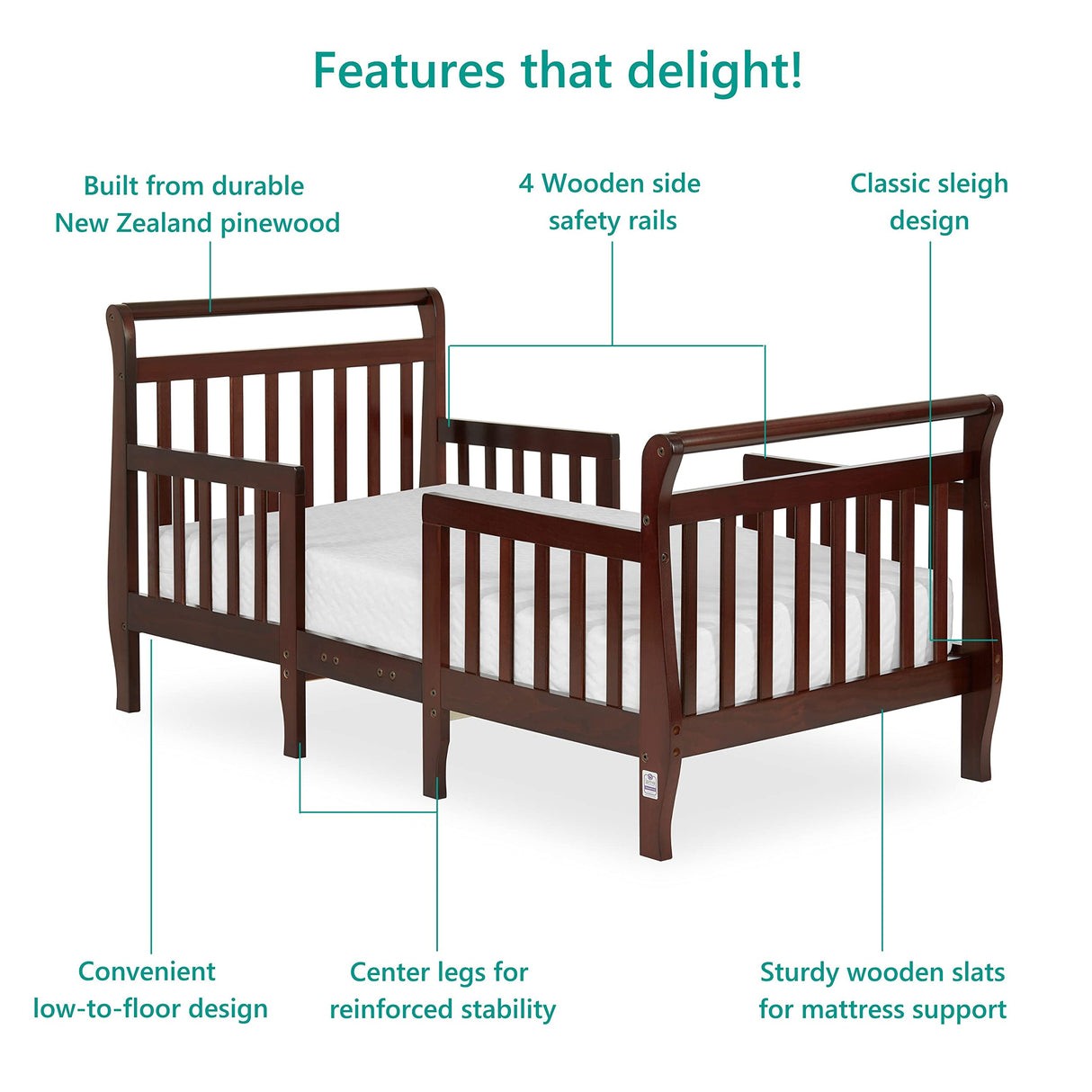 Dream On Me Emma 3-in-1 Convertible Toddler Bed in Espresso, Converts to Two Chairs and-Table, Low to Floor Design, JPMA Certified, Non-Toxic Finishes, Safety Rails Dream On Me