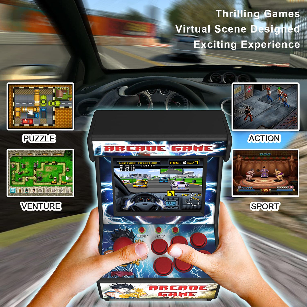 Golden Security Mini Arcade Game Machine 156 Classic Handheld Games Portable Machine for Kids&Adults with 2.8" Eye-Protected Colorful Screen&Rechargeable Battery (RHAC06) Golden Security