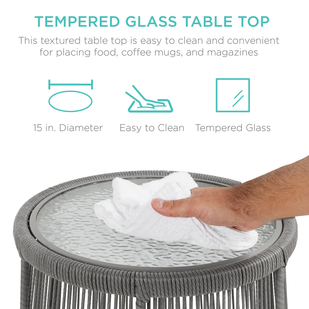 Best Choice Products Outdoor Rope Woven Sectional Patio Furniture L-Shaped Conversation Sofa Set for Backyard, Porch w/Thick Cushions, Detachable Lounger, Side Table - Gray/Navy Best Choice Products