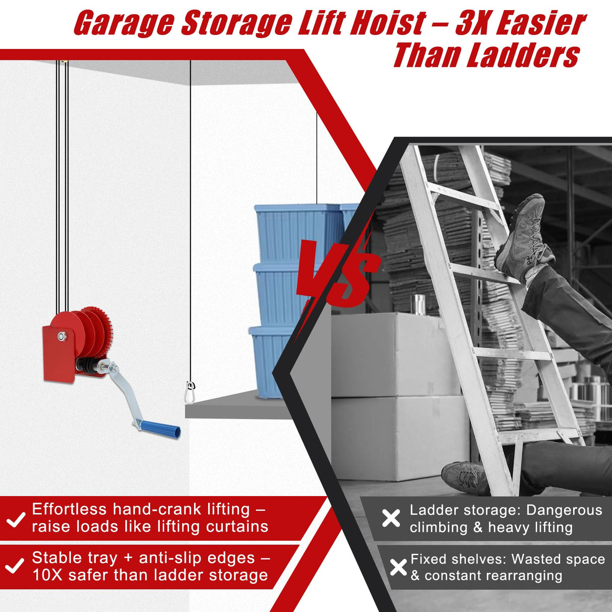 Drizzlen Overhead Garage Storage Lift,Heavy-Duty 300lbs Capacity Ceiling Rack System,Adjustable Height,Supports 8-16ft Ceilings,Overhead Garage Storage rack(Deck Not Includ) Drizzlen