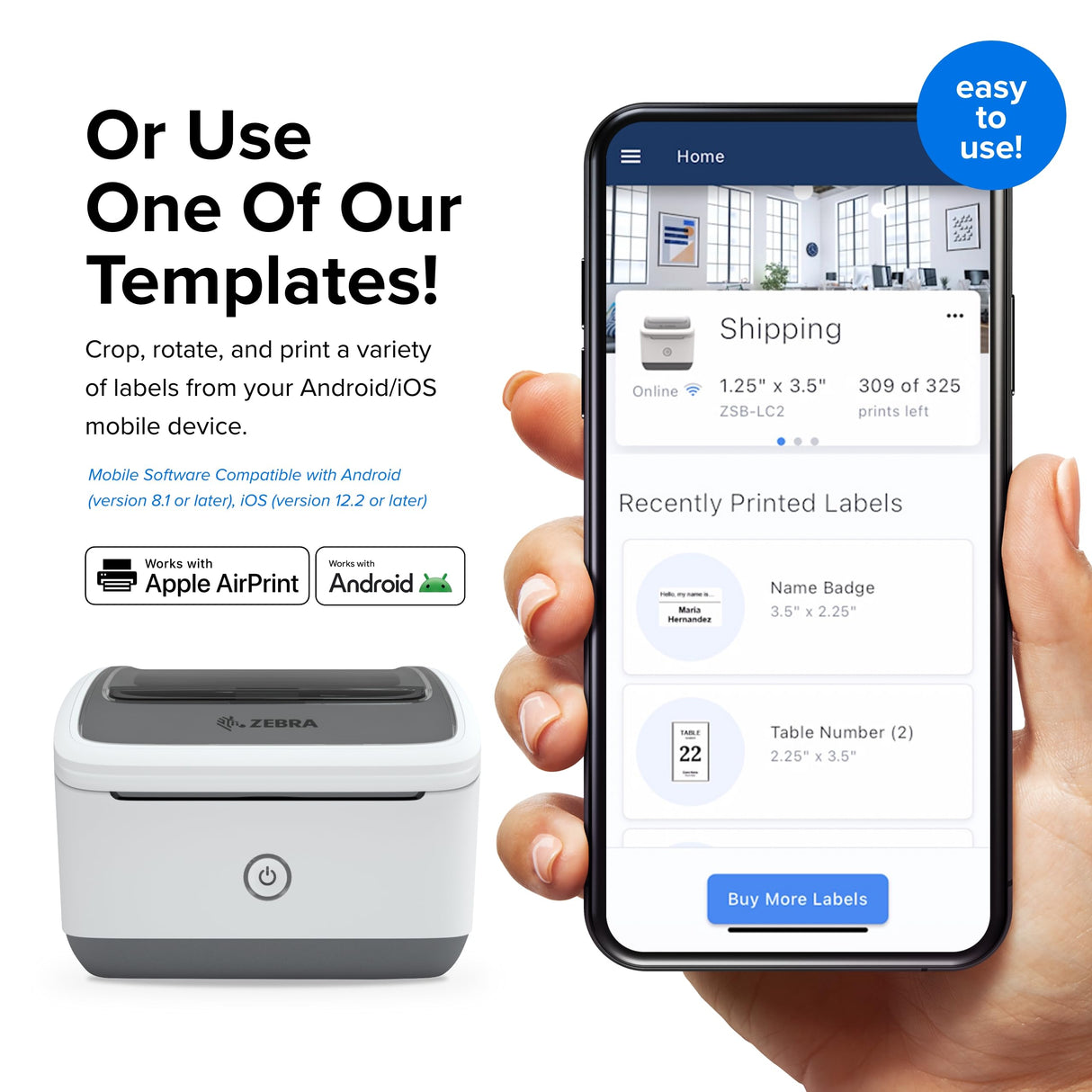 ZEBRA ZSB Series Thermal Label Printer 4" 300 dpi, Wi-Fi Printing, Supports UPS/USPS/FedEx, Barcodes, Custom & Shipping Labels, Print Anywhere, 4x6 Home & Office Shipping Label Printer ZEBRA