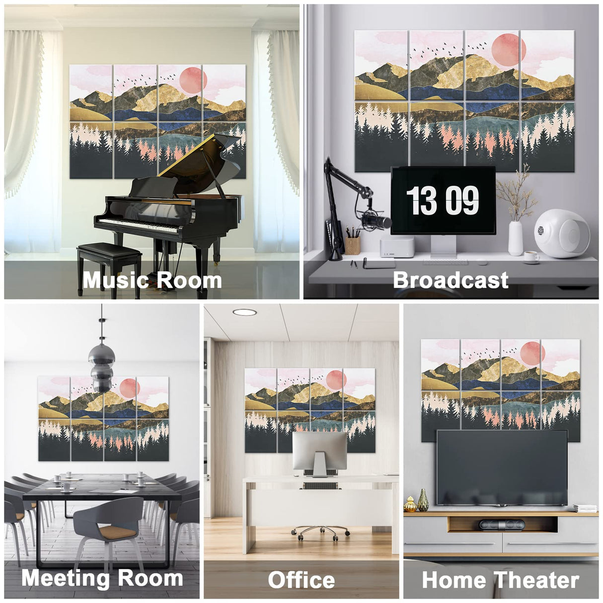 Tutmyrea Art Acoustic Panels, 48"X32" Self-adhesive Sound Proofing Padding, 8 Pack Acoustical Soundproof Wall Panels, Decorative Sound Absorbing Panels for Home & Office (Mountain Tree) Tutmyrea