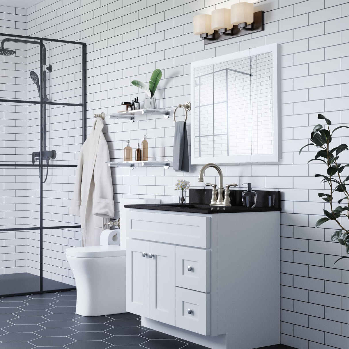 Design House 545103-WHT Wyndham Medicine Cabinet – Durable White Assembled Frame – Bathroom Wall Cabinet with Mirrored Door, 36-Inch – 4.75" X 36" X 30", White, 1 Count, Tri-View Design House