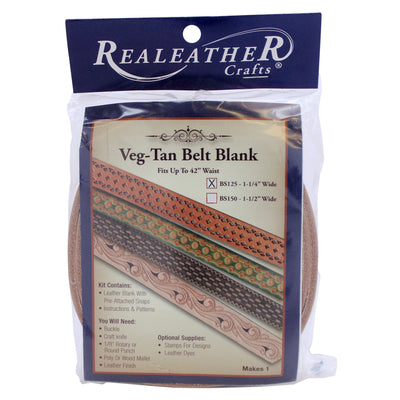 Realeather BS150-00 Tooling Belt Strips, Blank Leather Strap with Pre Cut Buckle Slots, 1.5"W X 42" L, Natural, 1-Piece