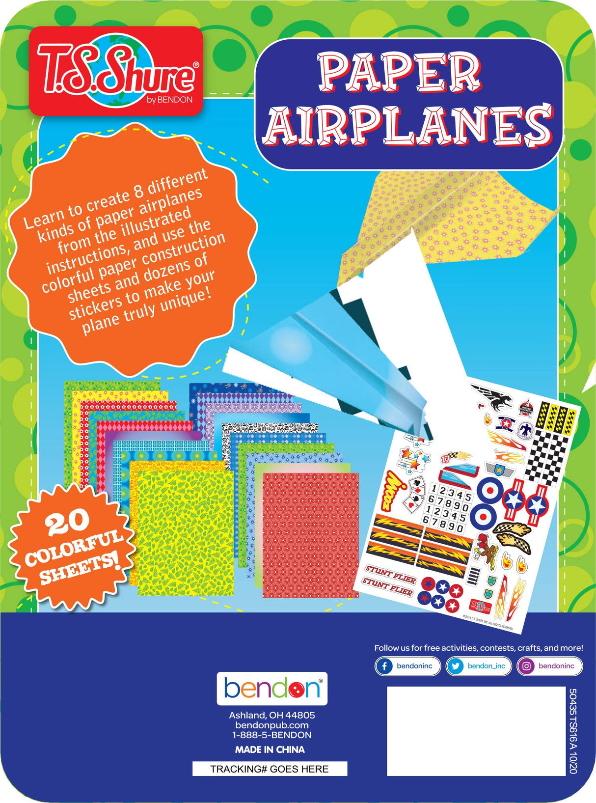 Bendon TS Shure Paper Airplanes Mini Activity Tin with 20 Paper Airplanes and Sticker Sheet 50435 Bendon