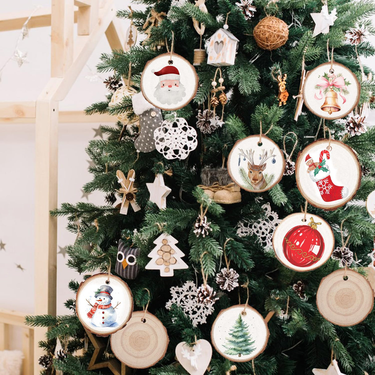 80 PCS 2.4-2.8 Inch Unfinished Wood Slices, Natural Wood Slices, Predrilled with Hole Wood Slice for DIY Arts Craft Christmas Ornaments GNIEMCKIN