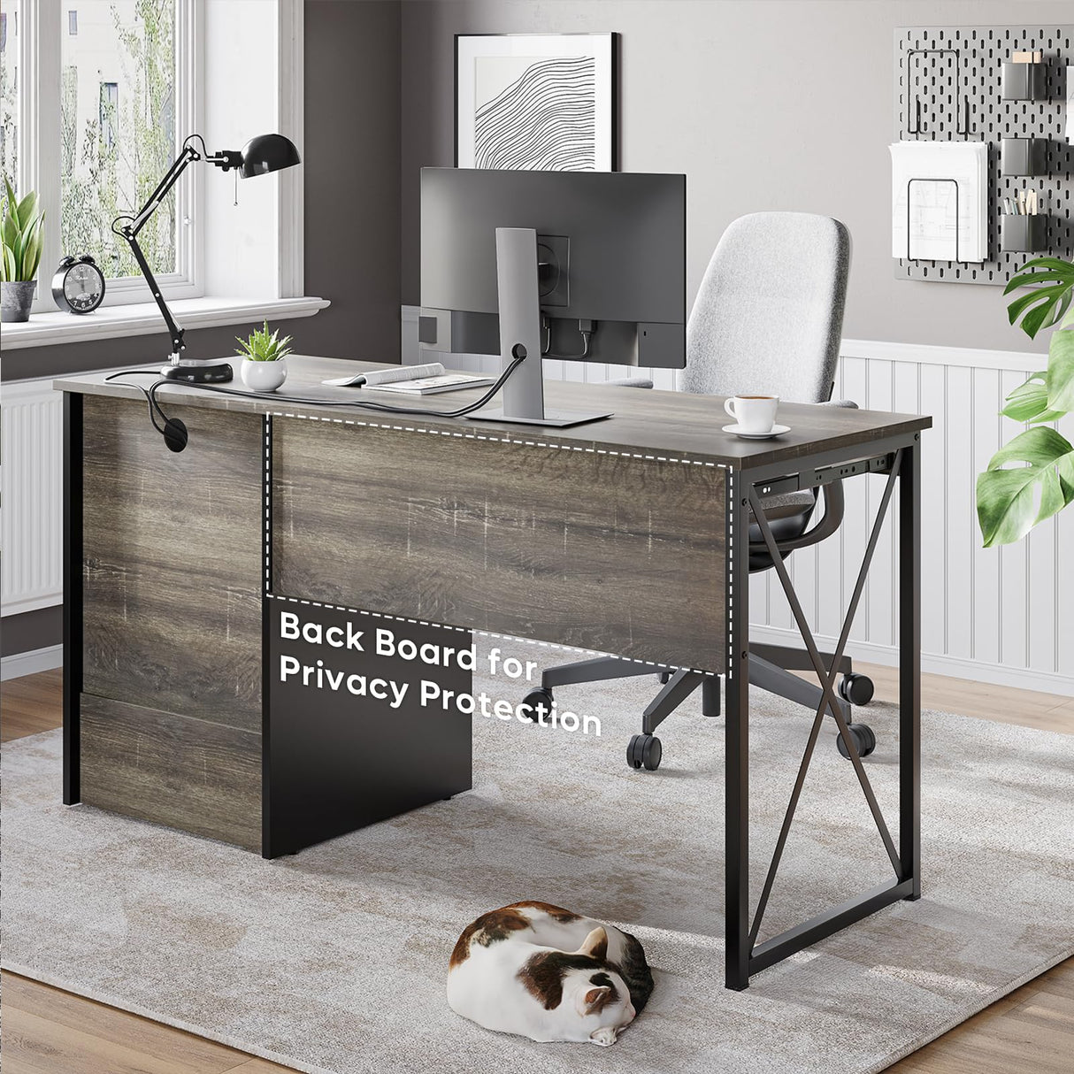 Bestier Office Desk with Drawers, 55 inch Industrial Computer Desk with Storage, Wood Teacher Desk with Keyboard Tray & File Drawer for Home Office, Dark Gray Oak Bestier