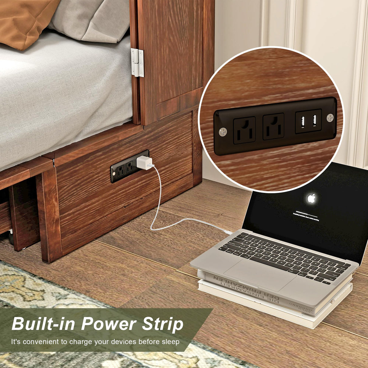 EITACHUL Solid Wood Murphy Storage Bed: Queen Size Murphy Bed with USB Port and Strong Drawer for Bedroom/Guest Room/Living Room(Mattress Not Included) Shadow Black-16 EITACHUL