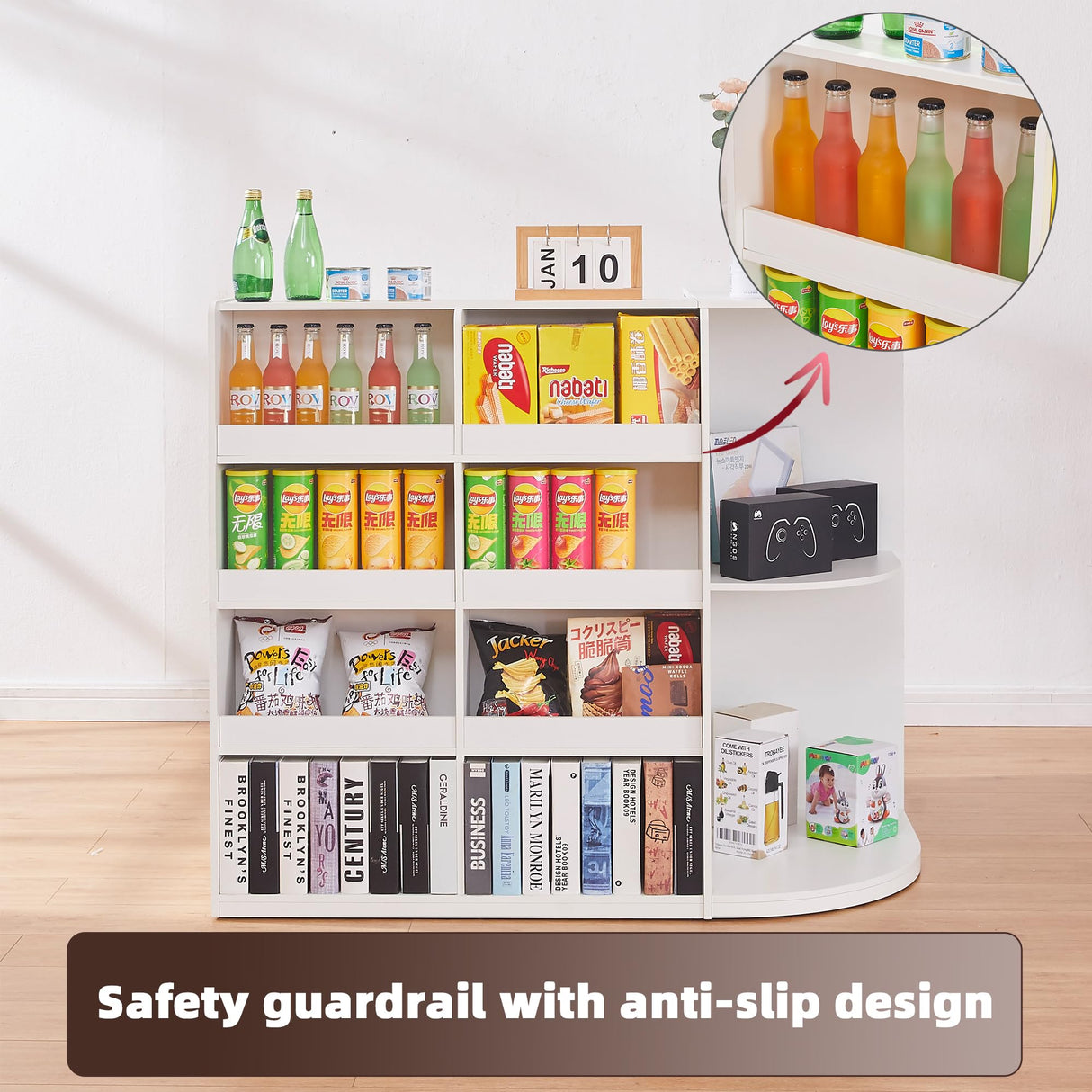 Zethvax Retail Counter,L Shaped Reception Desk for Retail Stores,Modern Checkout Counter with Storage Cabinet, Lockable Drawer, Display Shelves & Built-in Power Outlets Zethvax