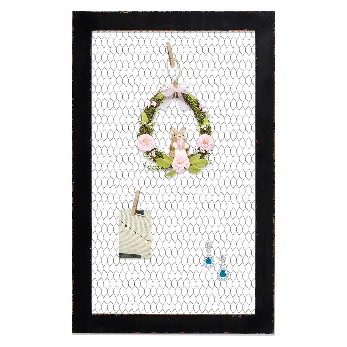 SOFE Farmhouse Memo Board Chicken Wire Frame, Black Large Bulletin Boards for Walls, Hanging Photo Display Board or Jewelry Organizer Wall Grid Panels, Decorative Vision Board for Desktop Office SOFE