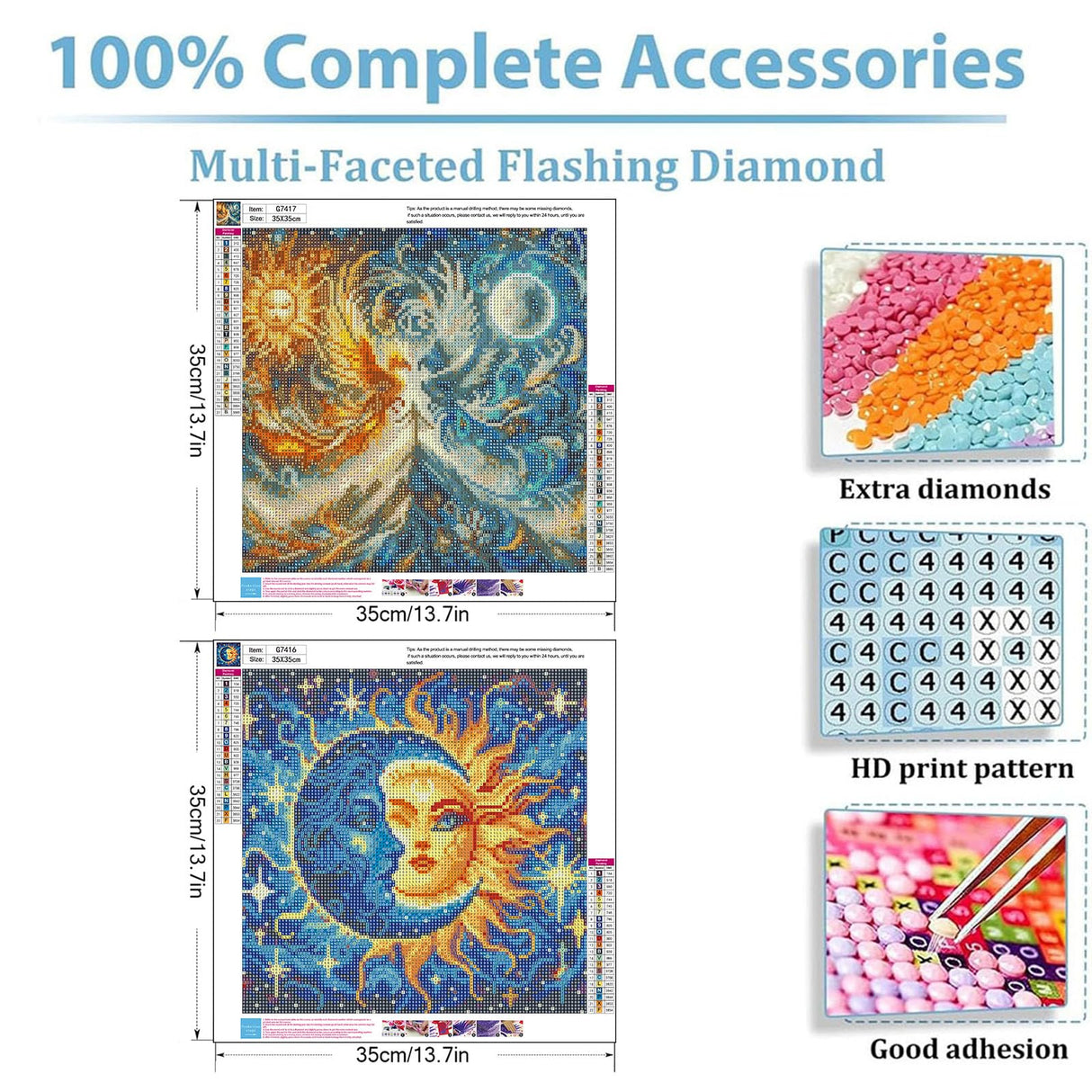 Sun and Moon Diamond Art Kits for Adults - 2 Pack Diamond Painting Kits for Adults,DIY 5D Diamond Painting with Round Gem Art Kits for Adults for Gift Home Wall Decor 14x14 Inch YarnWhimsy