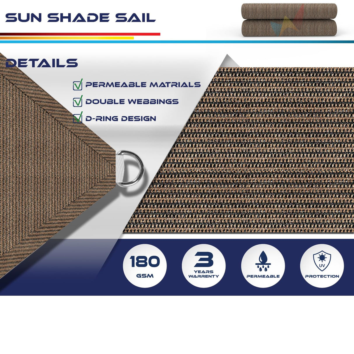 Windscreen4less 10' x 15' Sun Shade Sail Rectangle Outdoor Canopy Cover UV Block for Backyard Porch Pergola Deck Garden Patio (Brown) Windscreen4less