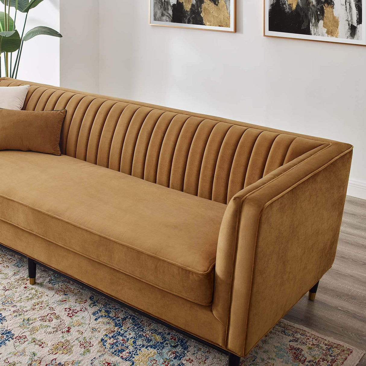 Modway Devote Channel Tufted Performance Velvet, Sofa, Cognac Modway