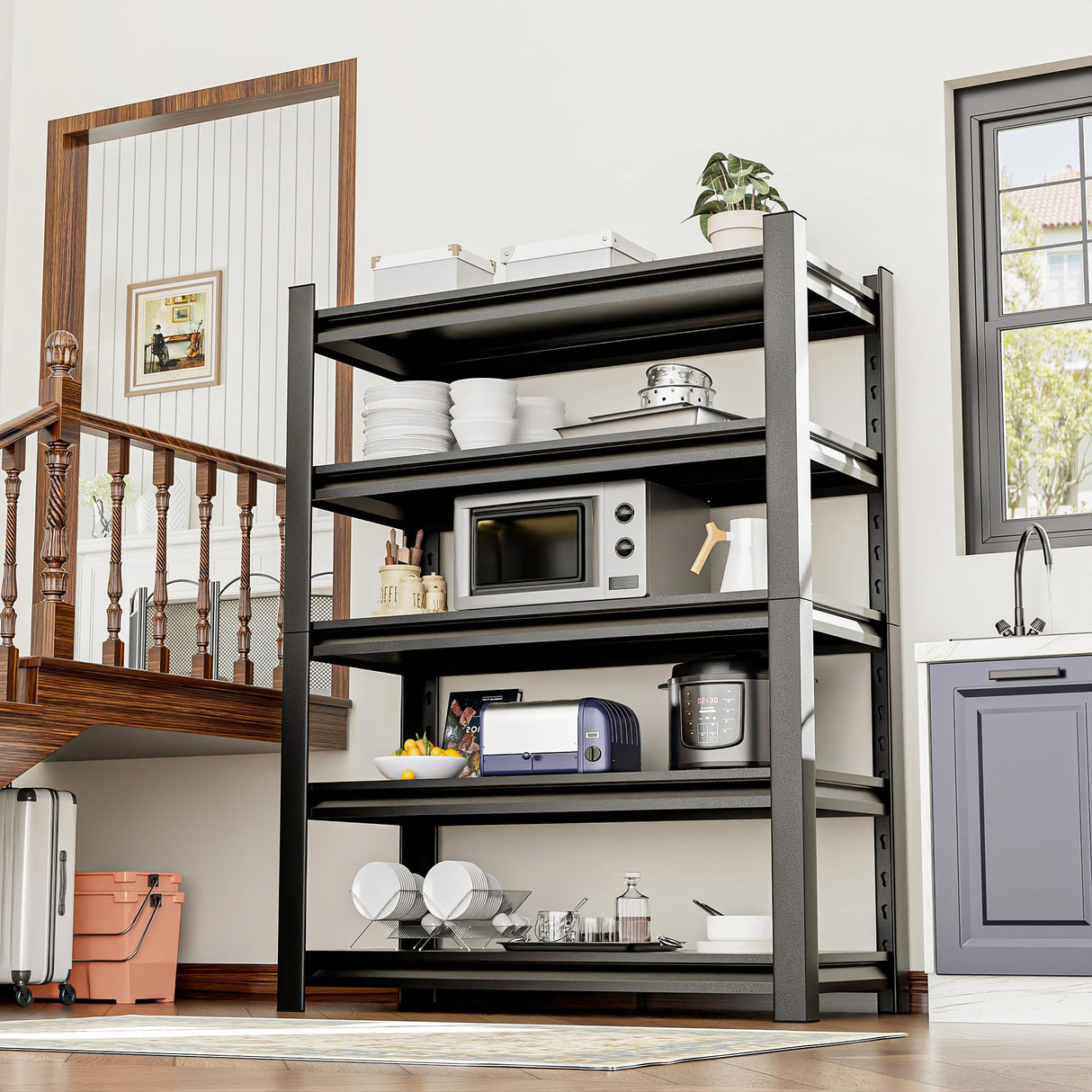 Okeiylaid 78" Hx39 Wx16 D 5-Tier Garage Shelf, 3000 lbs Capacity, Heavy Duty Storage Shelves, Easy Assembly Adjustable Stainless Metal Shelving, Suitable for Garage,Basement,Office,Farmhouse etc Okeiylaid