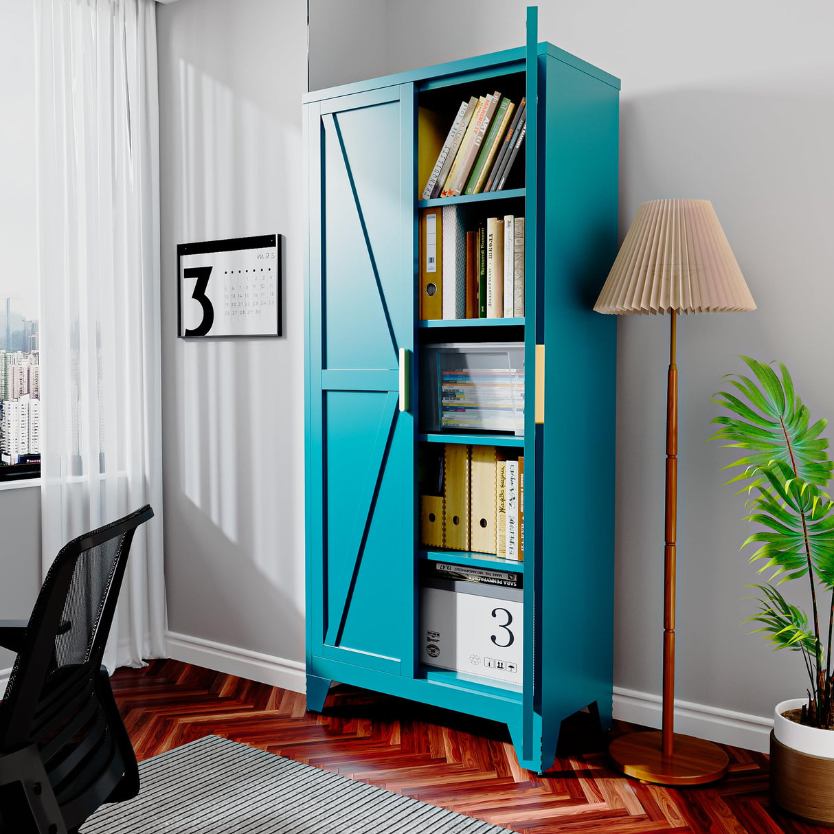 Boegica 71" Tall Metal Farmhouse Kitchen Pantry,Barn Doors Pantry Cabinet with Adjustable Shelves,Farmhouse Storage Cabinet,Modern Cupboard for Kitchen,Dining Room,Living Room,Bathroom,Blue Boegica