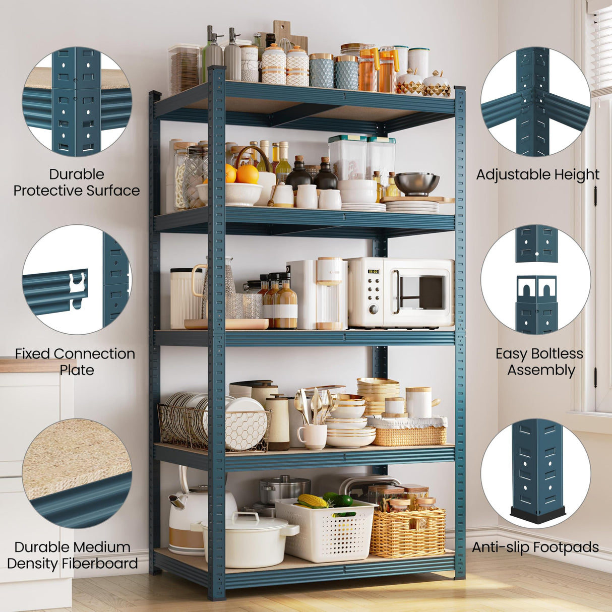 Yaheetech Storage Shelves 5 Tier Garage Shelving Adjustable Utility Rack Industrial Shelves for Warehouse Pantry, 35.5" L × 16″W × 71″H - Neptune Blue Yaheetech