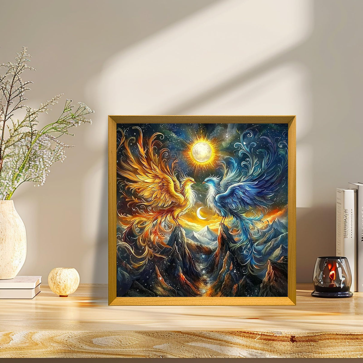 Bowetile 5D Diamond Art Phoenix Kits for Adults Beginners, Animals Diamond Painting Phoenix Kits, DIY Full Round Drill Diamonds Dots Paintings Picture Gem Art Craft for Home Wall Decor 12x12 Inch Bowetile