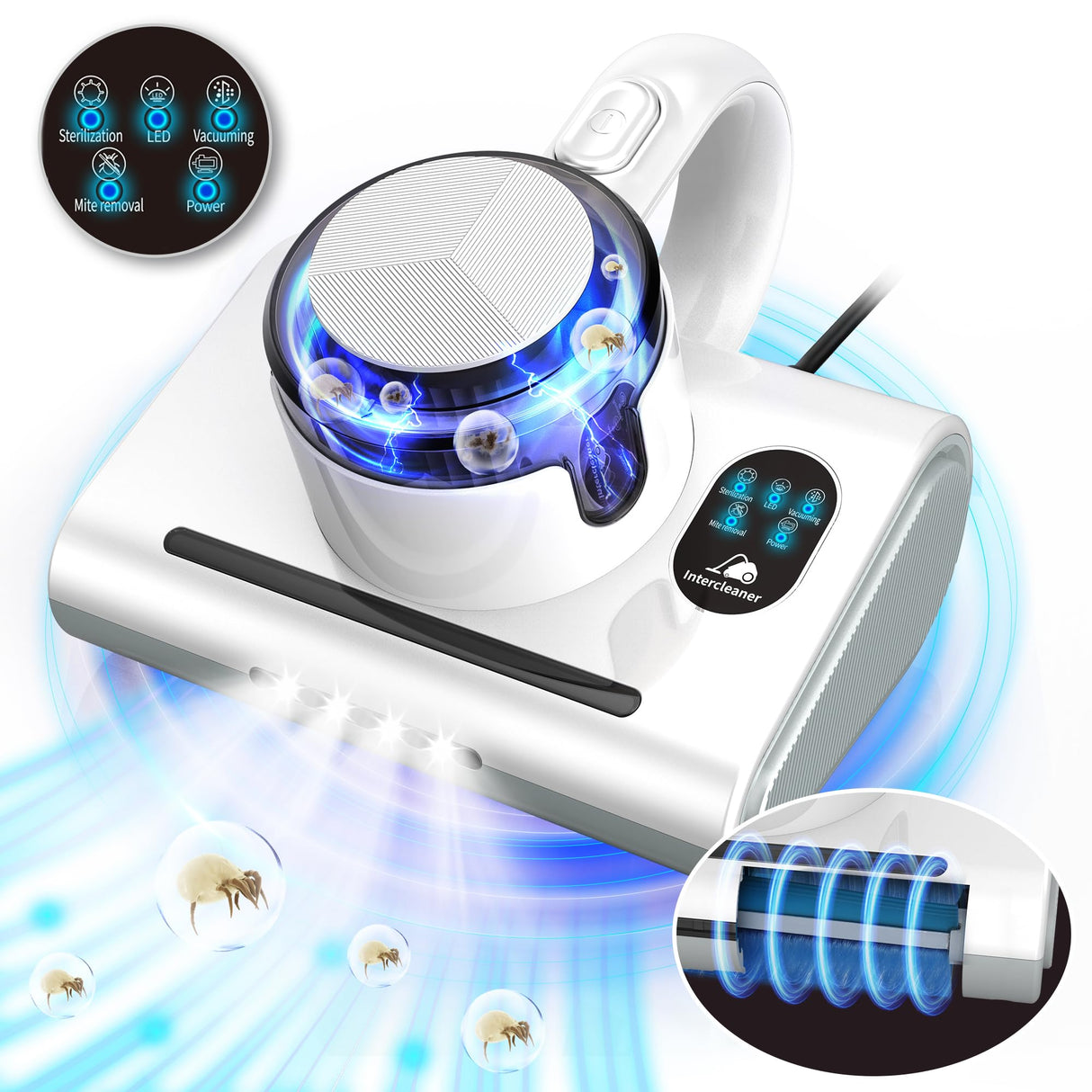 Mattress Vacuum Cleaner,13Kpa Powerful Suction Bed Vaccum Cleaner with UV-C Light,LED Headlights and High Heating Tech,1.2kg Light Weight Handheld vaccum for spot Cleaning,Sofa,Couch Fabric Cleaner Intercleaner