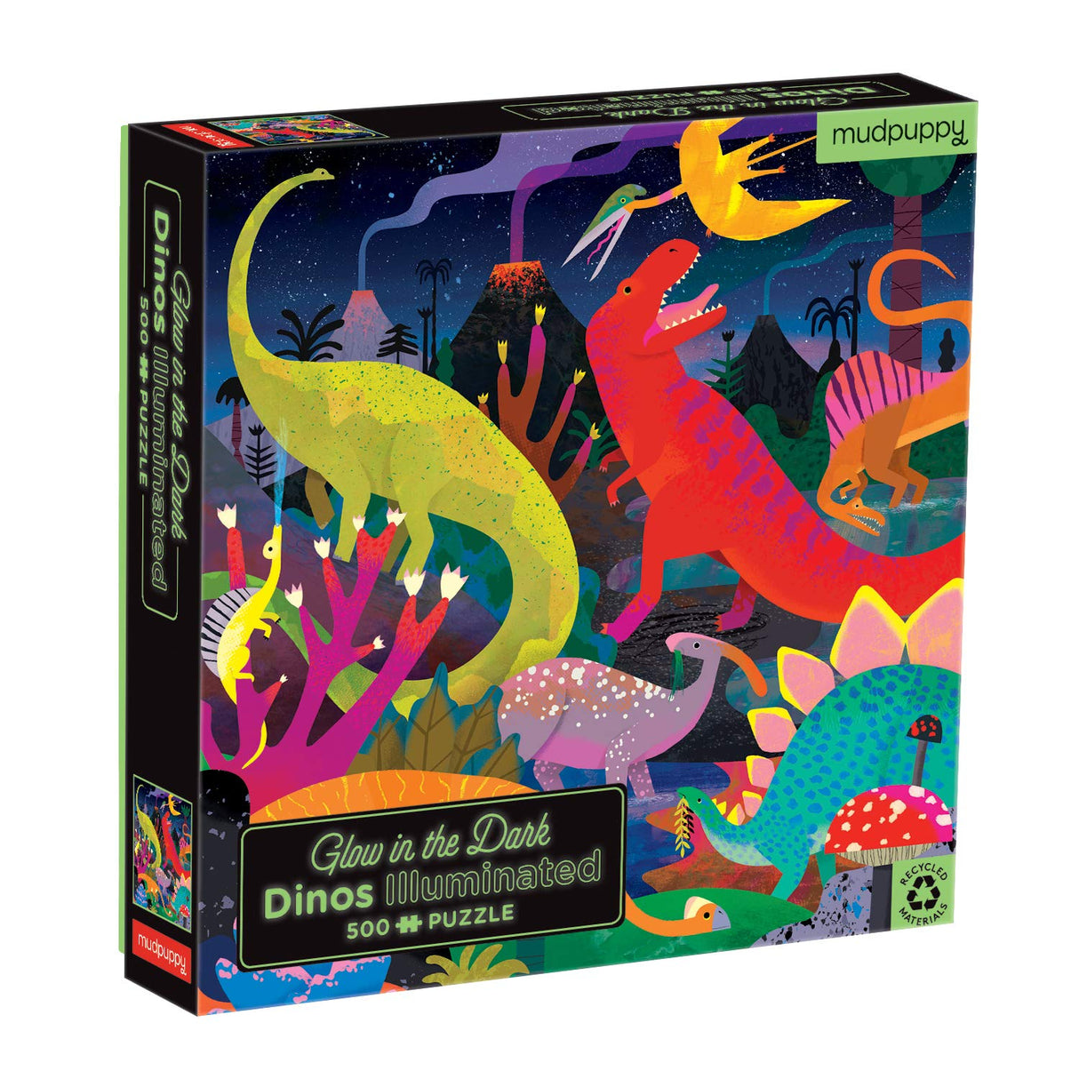 Mudpuppy Dinosaurs Illuminated 500 Piece Glow in the Dark Family Puzzle from Mudpuppy - 20" x 20" Glow in the Dark Puzzle, Perfect Family Activity, Ages 8+ Mudpuppy