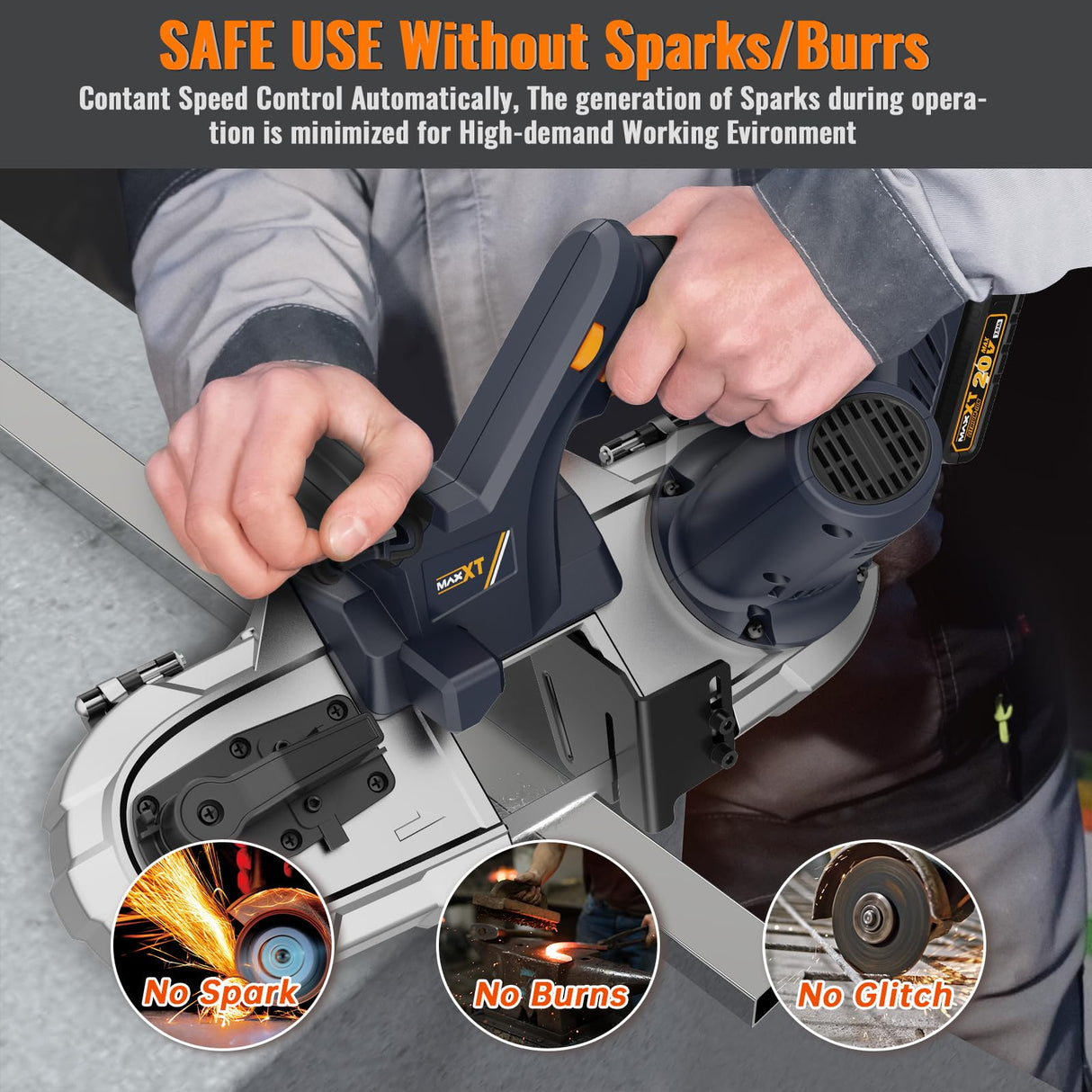 2-1/2 inch Band Saw Cordless, MAXXT Brushless Power Metal Bandsaw 20V MAX 2.5" Cutting Capacity 6 Speeds Adjustable, Not Hot Sparks When Cutting MAXXT