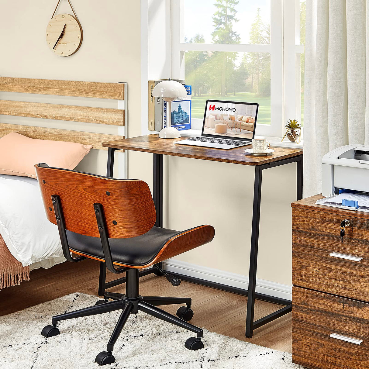 WOHOMO Folding Desk, Small Writing Desk 39.4", Space-Saving Foldable Laptop Table Writing Workstation for Home Office, Easy Assembly, Rustic Walnut WOHOMO