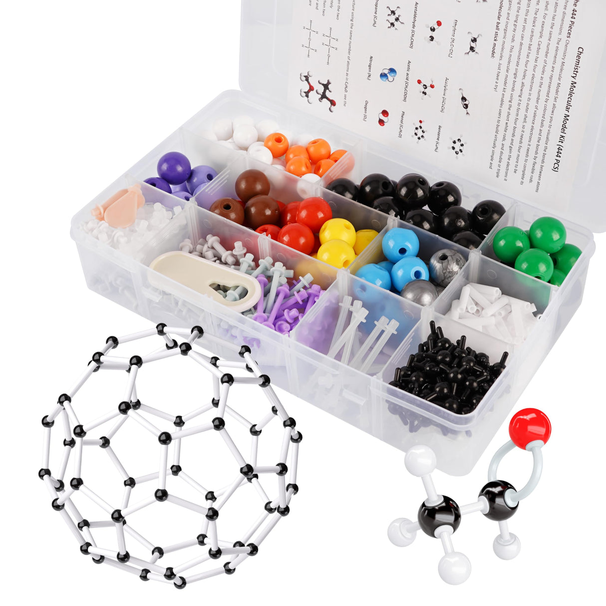 YCHOULEK Molecular Model Kit, 444 Pcs Organic Molecular Chemistry Set, Atom Element Model Kit for Lessons in Chemistry, Molecular Structures Building kit, Ochem Science Gift for Teachers and Students YCHOULEK