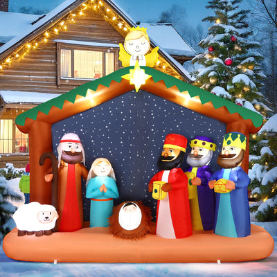 Alupssuc 8FT Christimas Inflatable Nativity Scene Decorations Outdoor with Built-in LEDs Lights, Large Blow Up with Baby Jesus, Perfect for Outside/Indoor Xmas Yard, Garden, Lawn, Party, Holiday Decor