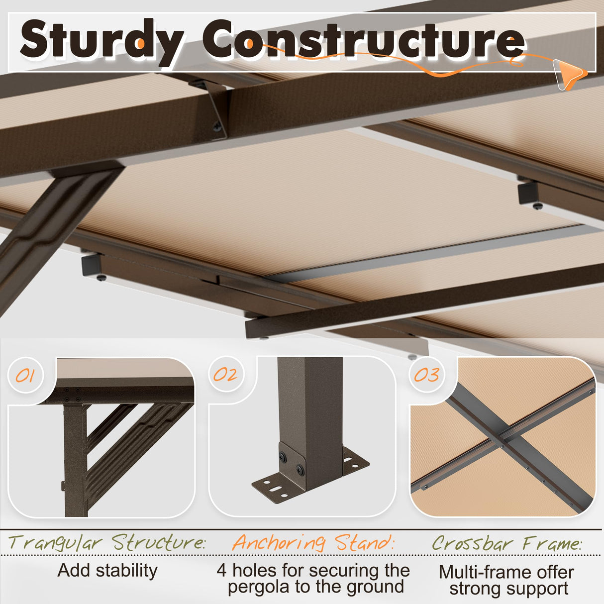 Crownland 10'x14' Outdoor Gazebo Hardtop, Wall-Mounted Lean-to Gazebo with Dewatering Hole, Large Outdoor Pergola Awning, Waterproof for Deck, Backyard, Garden, Porch Crownland