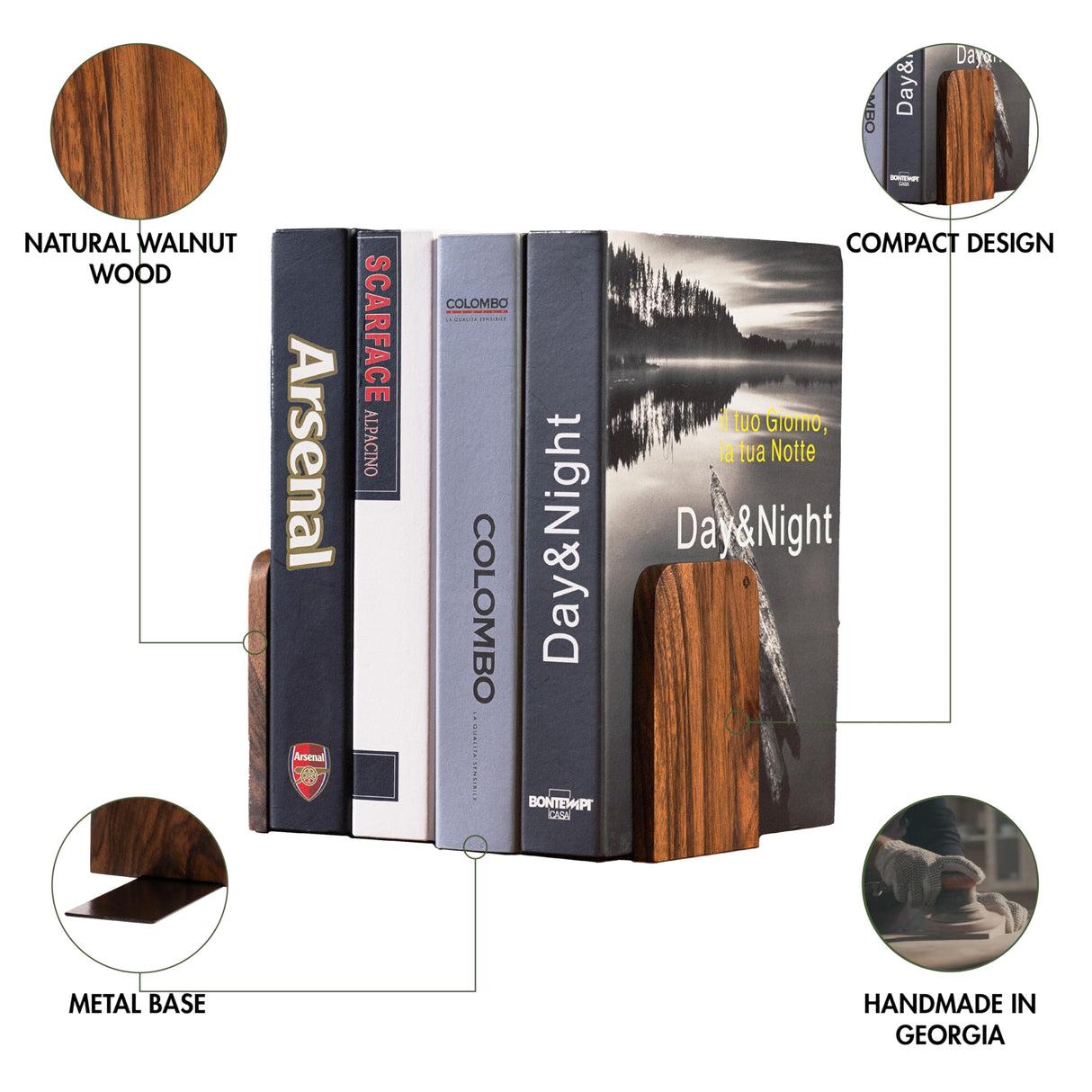 TILISMA Handmade Walnut Book Ends | Wooden Slim Bookends for Shelves Heavy Duty | Modern Wood Bookend for Shelf | Decorative Book Stopper | Reading Accessories TILISMA