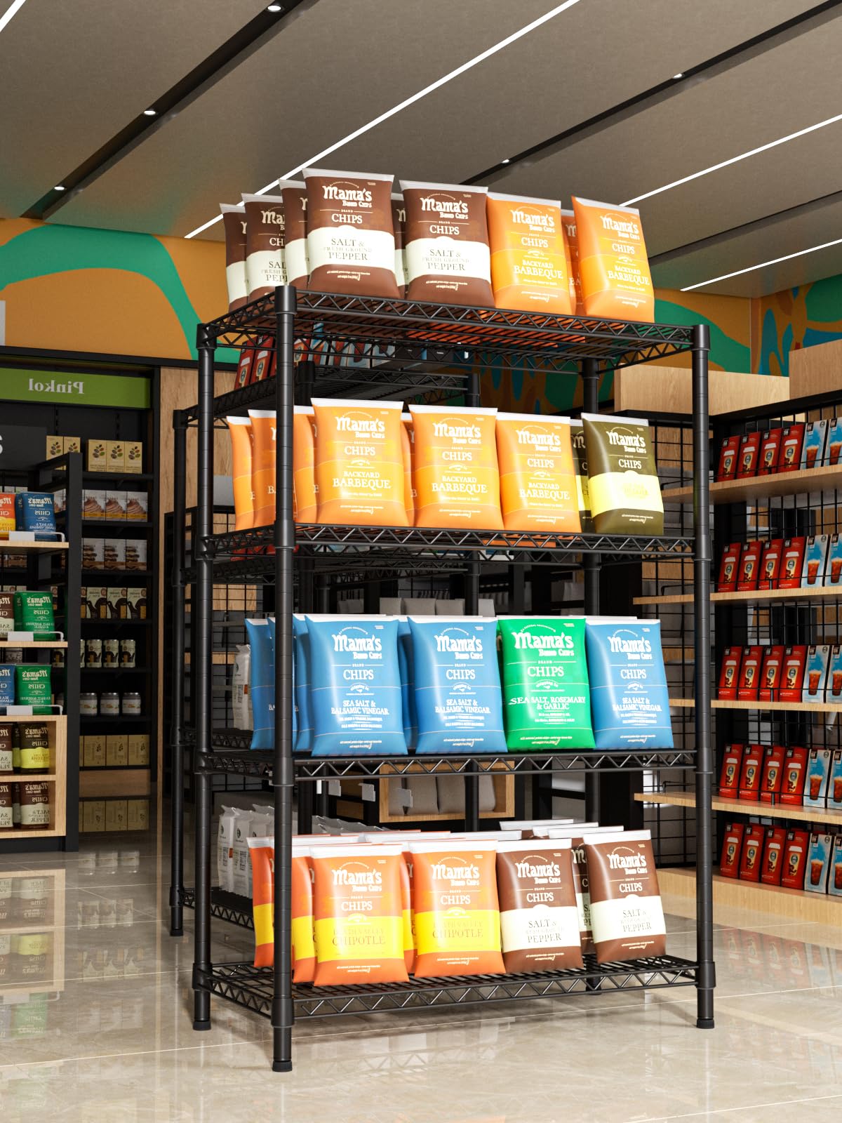 Golpart 4 Tier Heavy Duty Shelves Adjustable Storage Shelf Organizer Metal Garage Wire Shelving Unit Pantry 18" D x 36" W x 59" H,Black Golpart