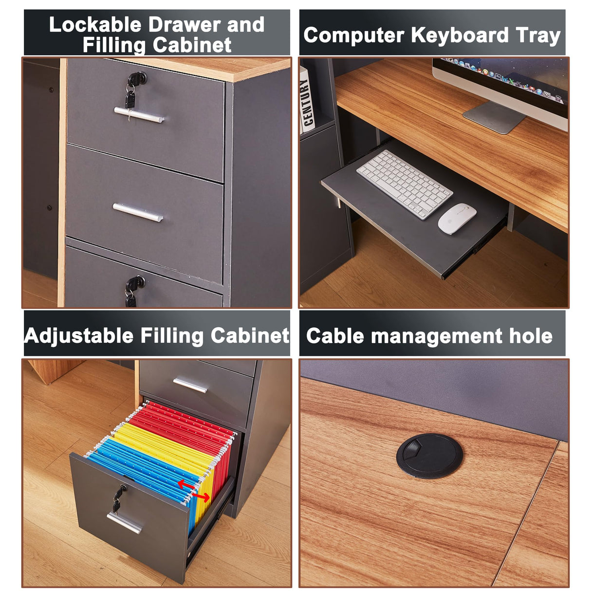 LayBurst L Shaped Reception Desk with Lockable Drawers and Adjustable Filling Cabinet,Modern Front Desk Reception Counter with Keyboard Tray and Storage Cabinet for Checkout,Lobby,Beauty Salon LayBurst