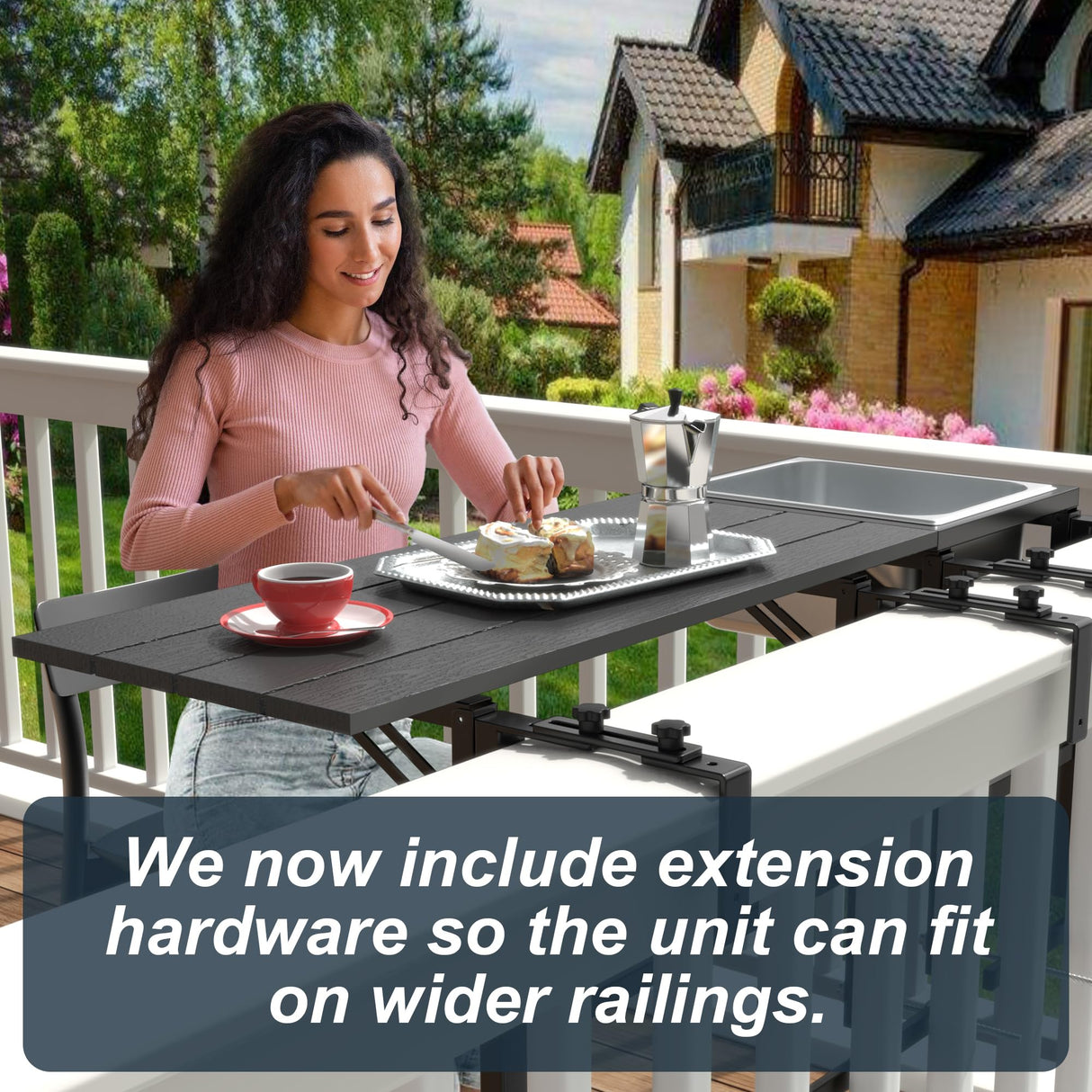 GDLF Upgraded Balcony Table Outdoor Patio Bar Table with Durable Composite Tabletop Aluminum Alloy Frame Hanging Folding Adjustable with Removable Ice Bucket, Easy Assembly (10Mins),43.5" L GDLF