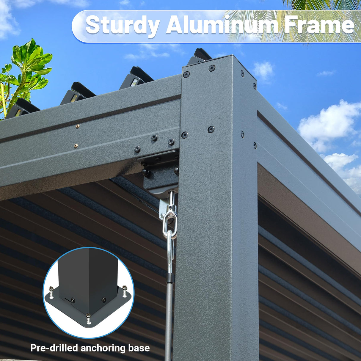 SHPAI 10’ x 16’ Louvered Pergola, Outdoor Pergola Aluminum Frame with Adjustable Rainproof Metal Roof, Permanent Sun Shade with Drainage System for Backyard, Garden and Lawn (Grey) SHPAI