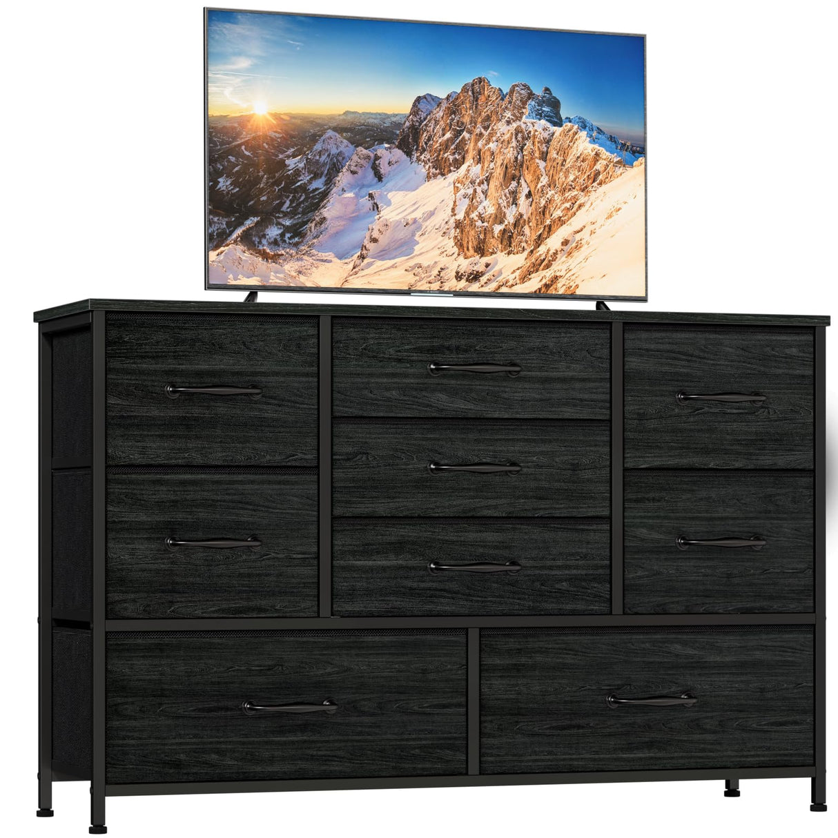 Furnulem Wide Dresser with 9 Large Drawers for 55'' Long TV Stand Entertainment Center,Wood Shelf Storage for Bedroom,Living Room,Closet,Entryway,Sturdy Metal Frame(Black Oak Furnulem