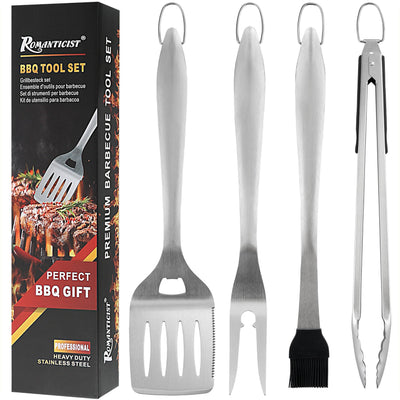 ROMANTICIST 4pc Heavy Duty Grill Accessories for Top Chef - Professional Grill Tools Set & Basic BBQ Tools for Backyard Restaurant Outdoor Kitchen - Deluxe Grill Gift for Dad on Father’s Day Birthday