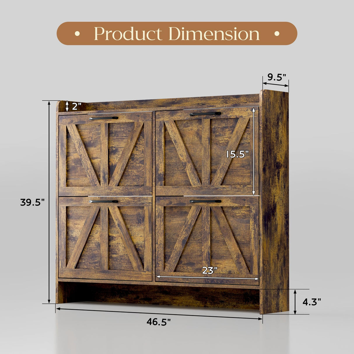 MU Shoe Storage Cabinet with 4 Flip Drawers, Freestanding Shoe Cabinet, Shoe Organizer with Wood Legs for Entryway, Slim Shoe Cabinet, Rustic MU