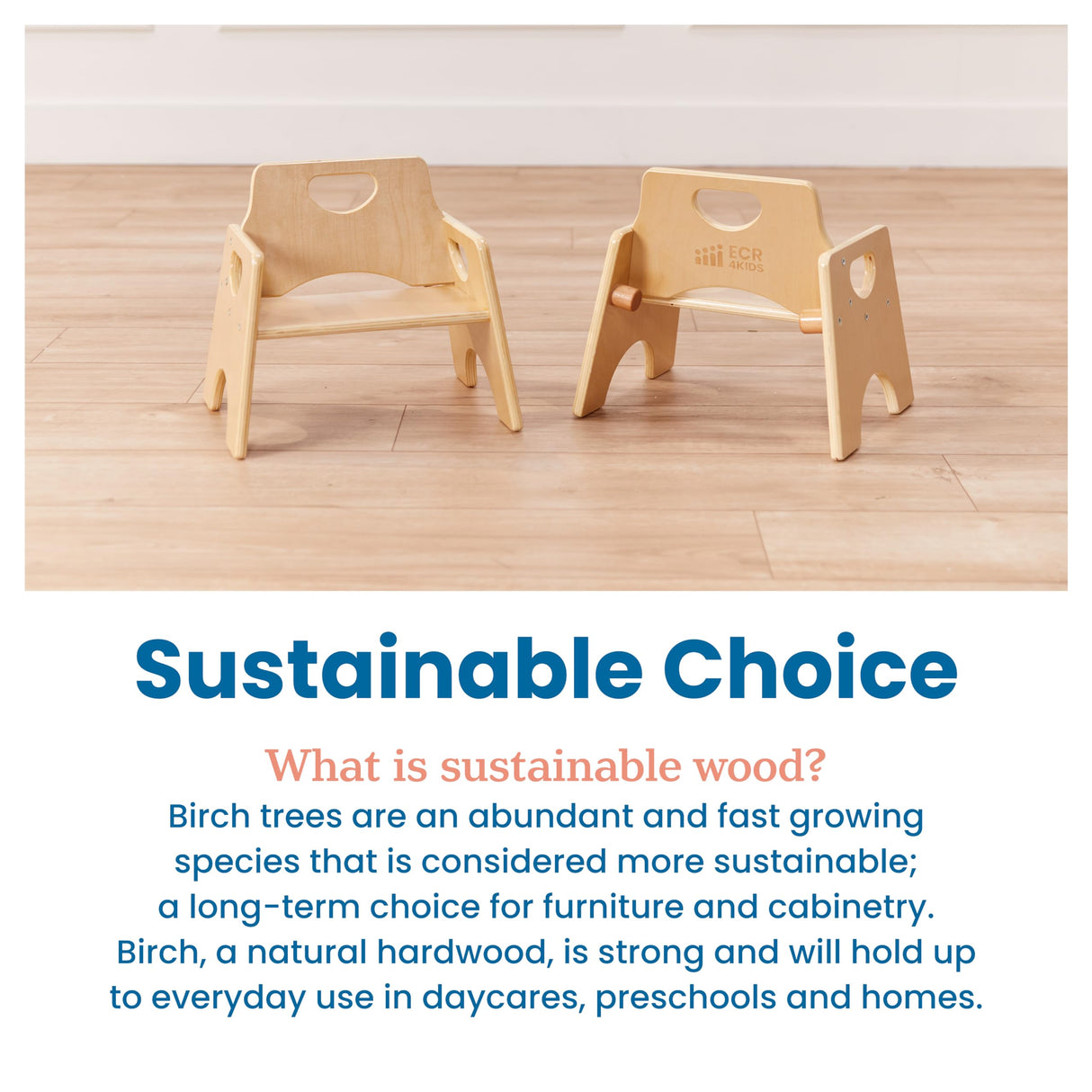 ECR4Kids Stackable Wooden Toddler Chair, 6in, Kids Furniture, Natural, 2-Pack ECR4Kids