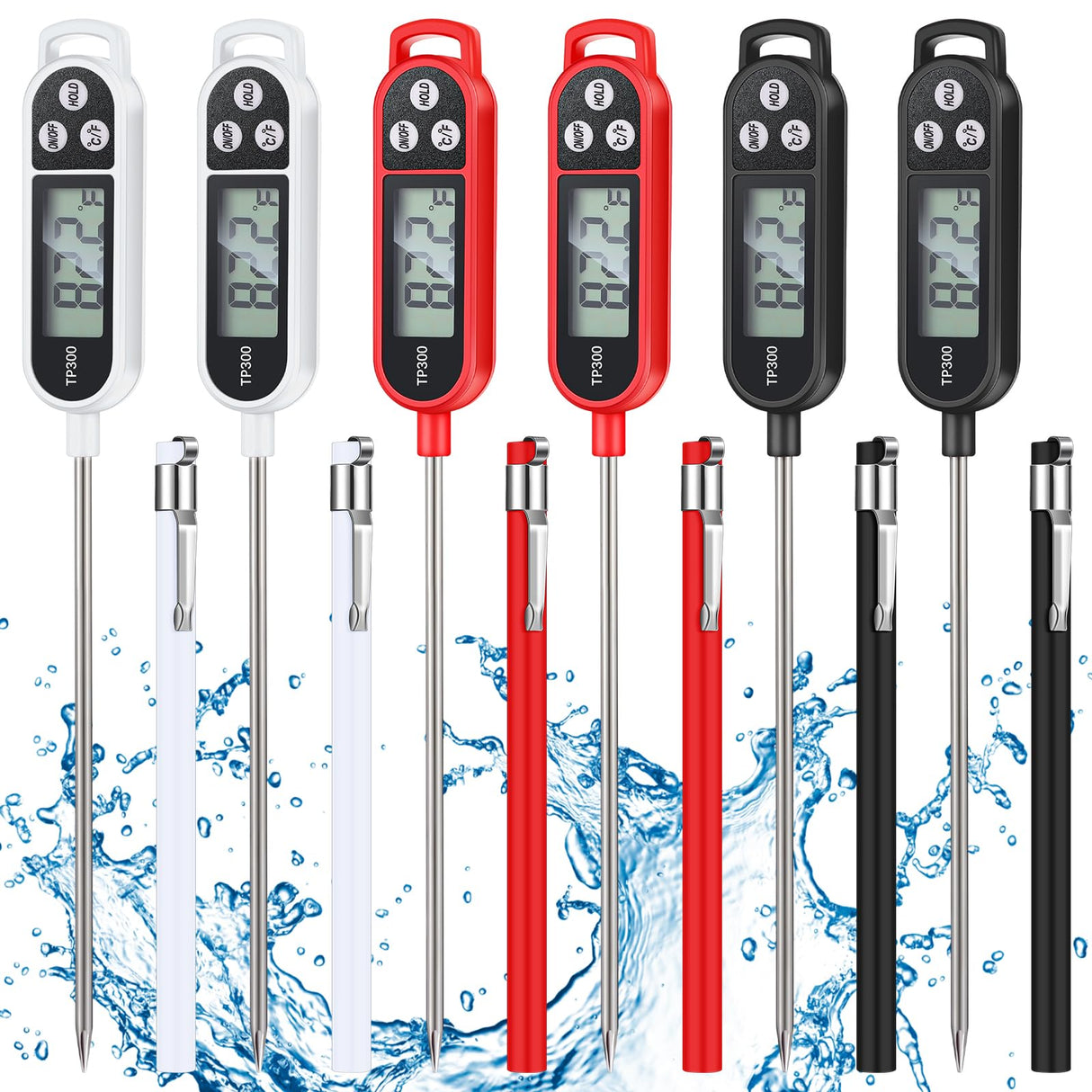 Copkim Meat Food Thermometer Food with Probe Water Liquid Instant Read Digital Thermometer Kitchen Cooking Supplies for Cooking BBQ Milk Yogurt(Black, White, Red) Copkim