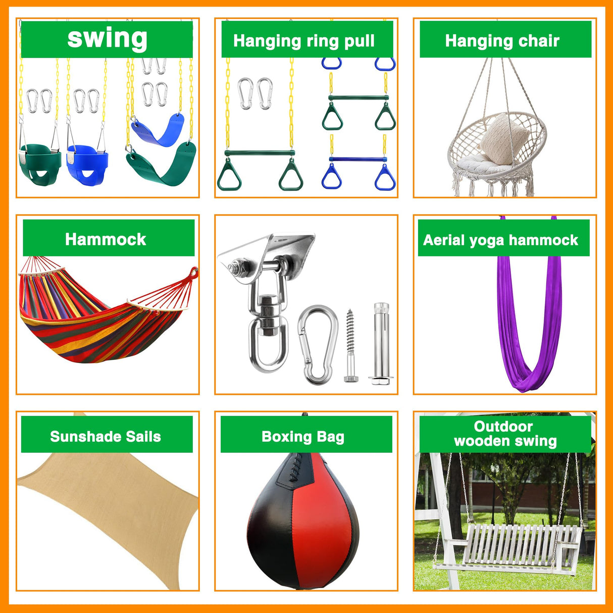 Restroma 2 Set Heavy Duty Swing Hangers Chain Kit 1200 LB Capacity Hammock Hanging Hooks with 2 Pcs Swing Chain 360° Swivel Stainless Steel Hook for Indoor Outdoor Playground Hanging Hammock Chair Restroma