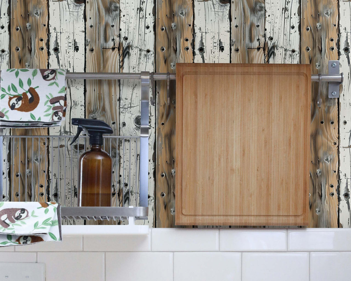 FLFK Rustic Wood Wallpaper,Peel and Stick Wood Grain Shiplap Design Wall Mural for Living Room, Bedroom, Kitchen, Office, Apartment Decor 16"x128" FLFK