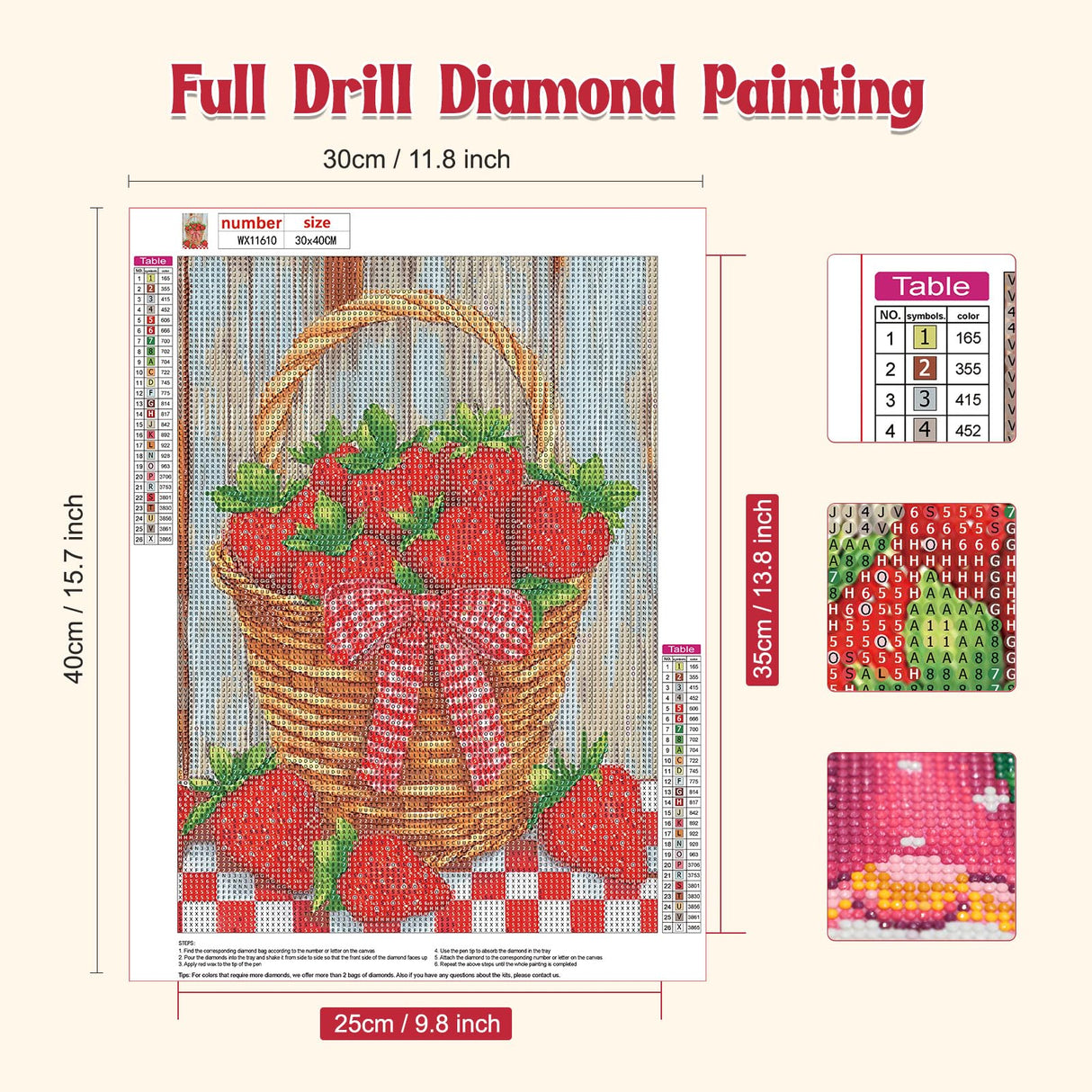 GHHKUD Strawberry Diamond Painting Kits for Adults, DIY 5D Summer Fruits Diamond Painting, Full Drill Flowers Diamond Art Kits Art Pictures Perfect for Relaxation and Home Wall Decor 30x40cm GHHKUD
