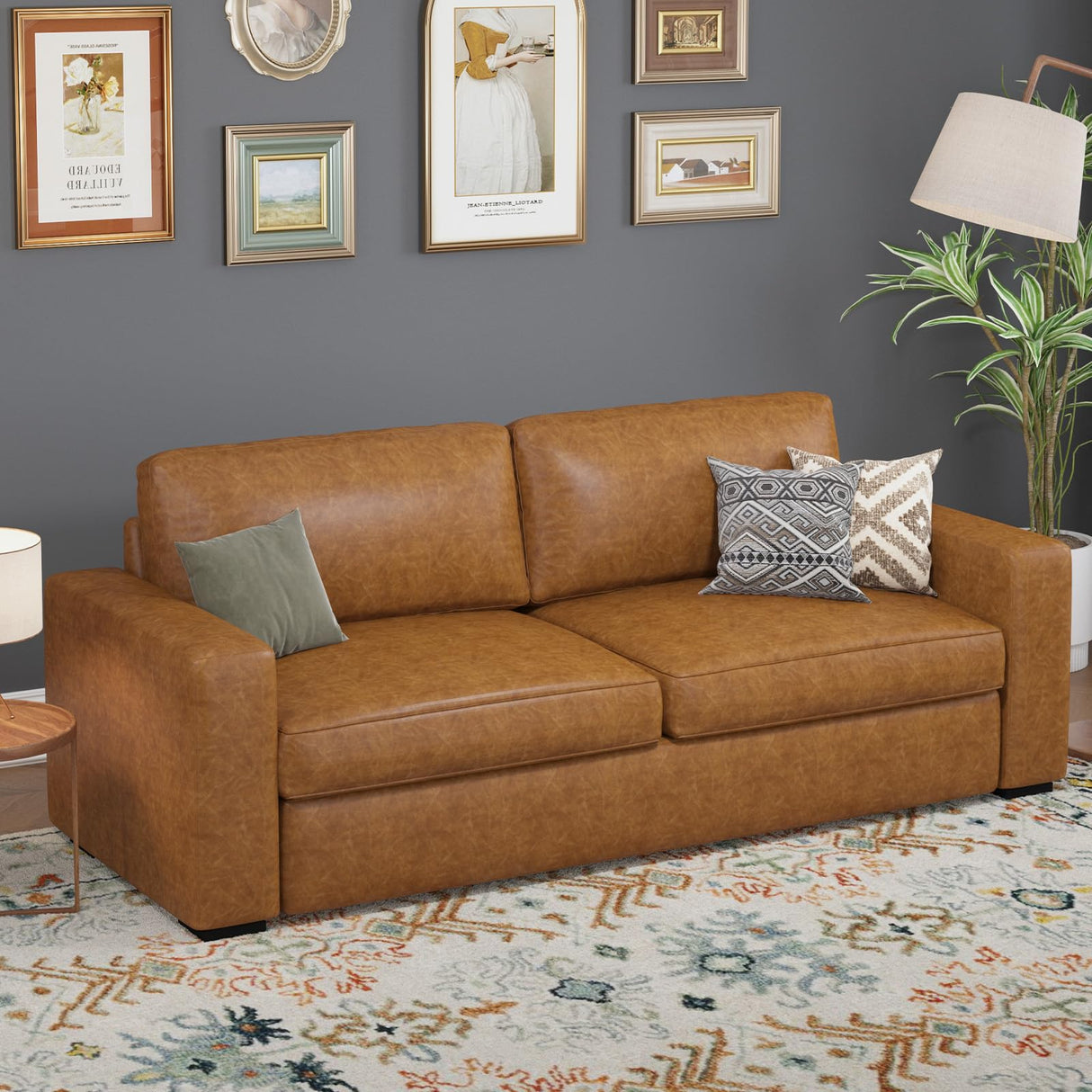 ABCASA Loveseat Set of 2,Living Room Furniture Set,Oversized Faxu Leather Sofa,Upholstered 3 Seater Sofa with Deep Seats,Detachable Sofa Cover,Modern Couches for Small Place,Apartment,Lounge,Brown ABCASA