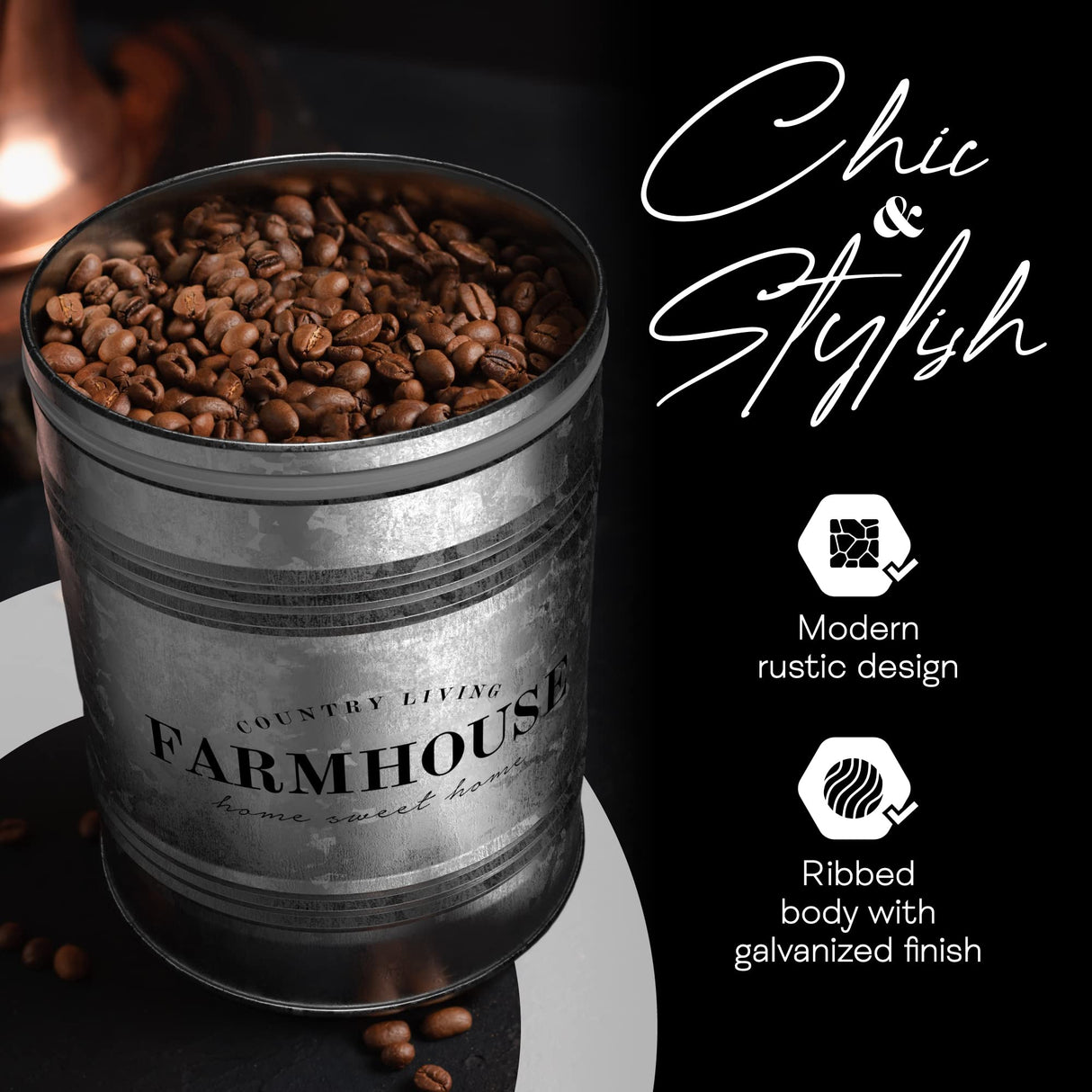 Amici Home Farmhouse Galvanized Canister | Dry Food Storage Container | Airtight Lid | 76 Oz Capacity | Farmhouse Décor | Rustic Metal Canister for Kitchen Countertop Amici Home