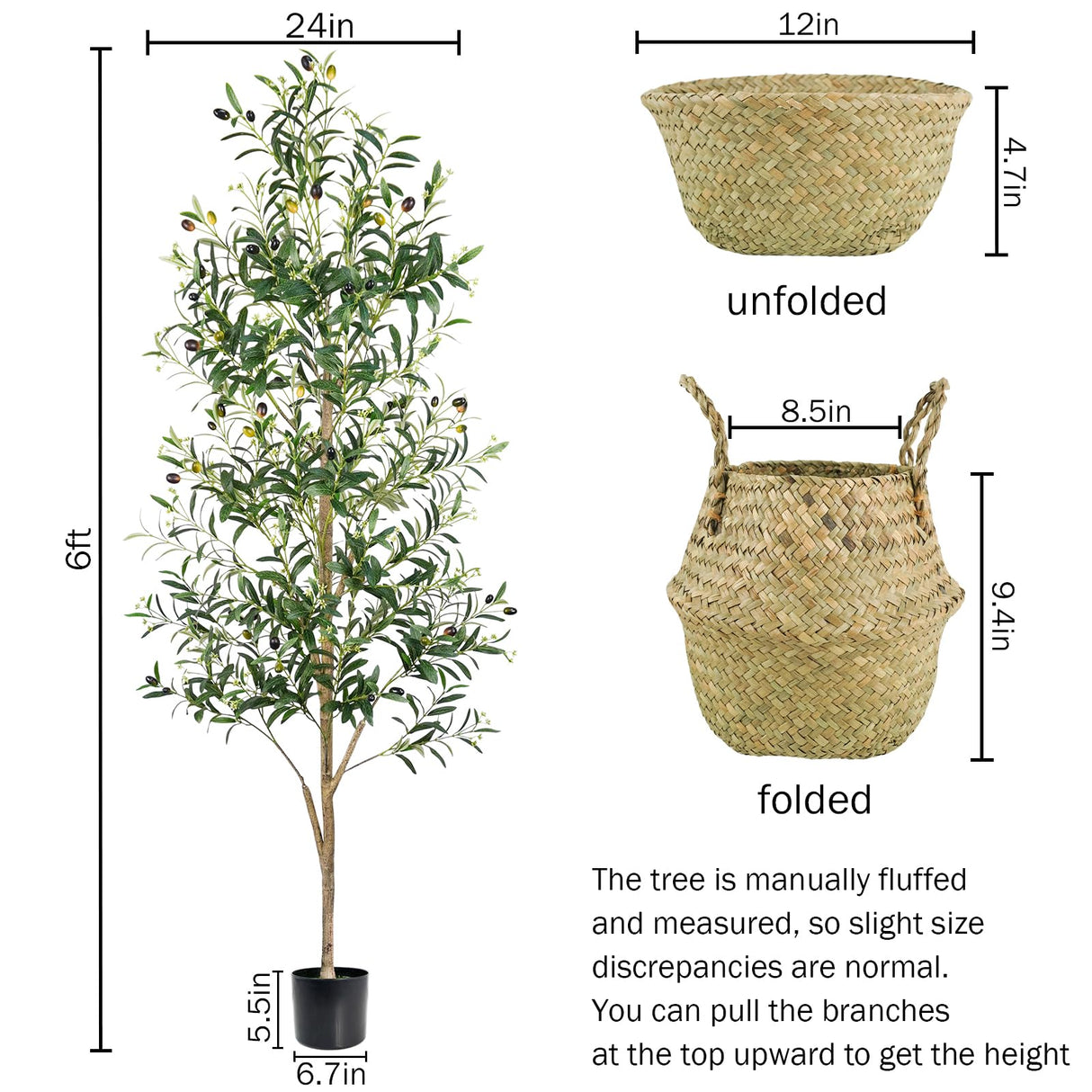 Caxchiling Faux Olive Tree 6FT, Artificial Potted Tree with Planter, Silk Plants Indoor Outdoor, Lifelike Olive Plants with Natural Wood Trunk, Fruits and Buds, Home Office Decor, 1 Pack Caxchiling